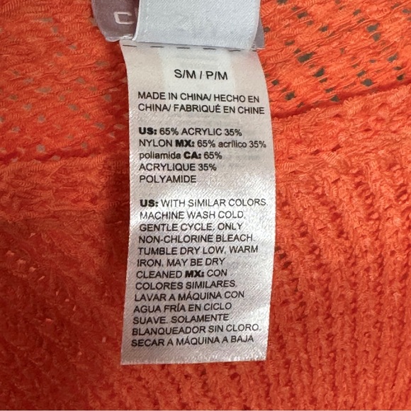 Chicos Poncho Orange Tape Yarn Knit Fringe Asymmetrical Pumpkin SZ Small Medium - Picture 12 of 15
